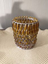 Beautiful Vintage Beaded Amber Colored Candle Holder picture