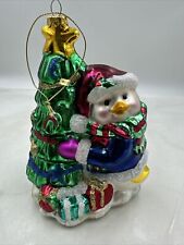 Glass Christmas Glitter Glass Ornament Penguin W/Tree 6” picture