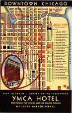 Vtg Postcard YMCA Hotel s. Wabash Ave.  with Map of Downtown Chicago ILL. picture