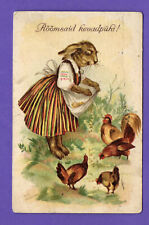 ESTONIA Easter CHICKEN AND RABBIT VINTAGE POSTCARD 249 picture