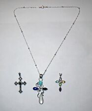 Sterling Silver Jewelry Lot GEMSTONE FILLED CHRISTIAN ROSARY - CROSS NECKLACE picture