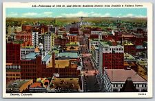 Denver Colorado~Panorama Of 16th & Business District From Tower~Linen Postcard picture