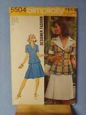 1973 Simplicity 5504 Pattern Misses' 2-piece Dress Designer size 16  UnCut  picture