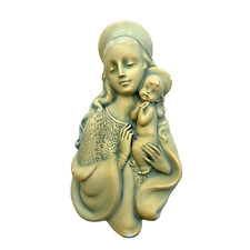 Vintage Madonna and Child Wall Plaque Chalkware Green/Blue Hues 10”x 5” C.S. 246 picture