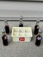 5 Pack Collectible Mini Miniature Glass Pepsi Cola Bottles 7Up Carton Carrier picture