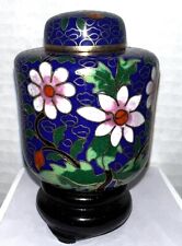 Vintage Chinese Cloisonne Cobalt Blue And Floral Design Decor  Enamel With Stand picture