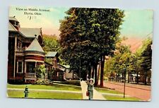 ELYRIA OH OHIO NICE OLD VIEW ON MIDDLE AVENUE OF OLD HOMES POSTCARD B-13-2 picture