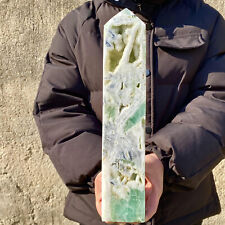 5.1LB Natural Large Green Fluorite Tower Quartz Obelisk Crystal Point Wand picture