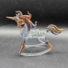 Vintage Blown Glass Unicorn Rocking Horse Figurine Delicate Gold Mane picture
