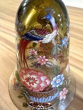 Topaz Toscany Handmade and Painted Italian Bell Glass Peacock Flowers 7” picture