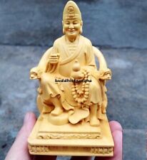 Boxwood Carved Ji Gong Statue Lohan Buddha Crazy Monk Figurine Zen Decor picture