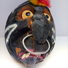 Large Ugly Angry Vintage Hanging Carved Real Coconut Native Head Tiki Hawaiian picture
