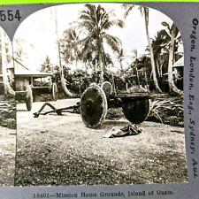 c1910s US Island of Guam Mission Home Grounds Wood Wheel Carts Stereo Card V4 picture
