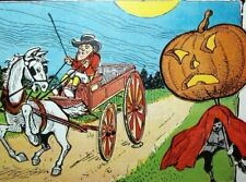 Halloween Postcard Fantasy Horse Carriage Buggy Coach Driver Spooks Vintage picture