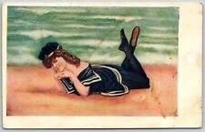Woman Laying on Beach, Undivided Back Postcard picture