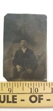 Antique Tintype Photograph HANDSOME YOUNG MAN IN SUIT Watch Chain D1 picture