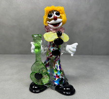 MCM Italian Mid Century Modern Murano Glass Clown Figurine Statue Guitar  7 1/4