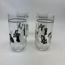 Set Of 4 Vintage Black & White Cat Water Tea Glass Tumblers 12 oz picture