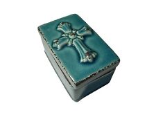 Worn Turquoise Cross Ceramic Box by Stonebriar Collection 4.5 Inch x 2.75 Inch picture
