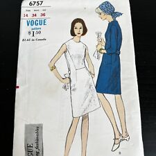 Vintage 1960s Vogue 6757 Mod Semi Fitted A-Line Dress Sewing Pattern 14 XS CUT picture