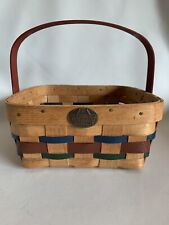 Peterboro Basket Co. Red/Blue/Green Napkin Basket w/Red Swing Handle - 8.5” Sq. picture