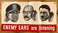 ENEMY EARS ARE LISTENING - RARE ORIGINAL VINTAGE 1942 WWII POSTER picture