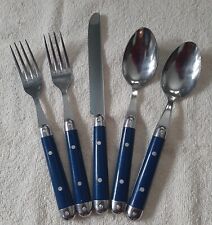 Vintage Inox Stainless Steel Flatware 5 Pieces Navy  Blue with Rivets France picture