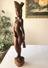 Vintage Balinese Lady In Native Dress Handcarved Wood Sculpture Indonesia  23