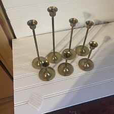 VINTAGE BRASS SET Of 7 GRADUATED CANDLESTICKS picture