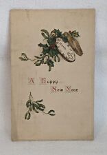 Postcard A Happy New Year Clock Holly 1917 