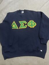 Vintage 90s DELTA SIGMA PHI FRATERNITY Navy Blue/Green Russell Large Sweatshirt picture