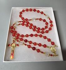 Large One Of A Kind Hand Crafted Rosary Made With Natural Red Jade And Quartz picture