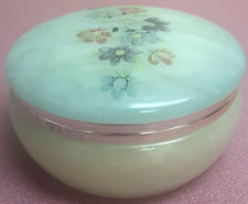 VINTAGE HIMARK Green Italian Alabaster Round Jewelry Trinket Box Hinged Lid Glow picture