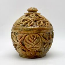 VTG Carved Jade Soapstone KumKum Spice Trinket Jar Hand Carved India c.1969-70's picture