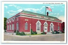 Norwalk Ohio OH Postcard U. S. Post Office Exterior Roadside c1940s Vintage Flag picture