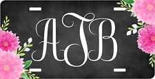 PERSONALIZED MONOGRAMMED FLORAL CHALKBOARD LOOK PINK GRAY LICENSE PLATE CAR TAGS picture