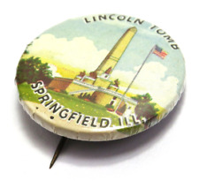 Lincoln Tomb Springfield, Ill. Vintage Souvenir Pinback Button, 1-1/4