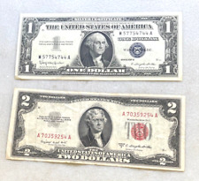 One Dollar & a Two Dollar Bill Silver Certificates for Money Collection $ Cash picture
