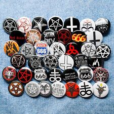 Button badge pins Pentagram Baphomet Satan 666 occult symbol black metal 40 item picture