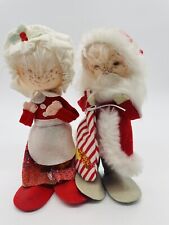 Vintage Mr and Mrs Santa Claus Felt Dolls Christmas Decor Ornaments Japan picture