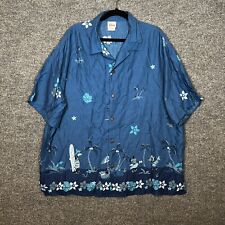 Disney Hawaiian Shirt Mens XL Blue Floral Mickey And Friends Vtg Y2K Button Up picture