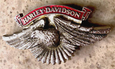 HARLEY DAVIDSON Belt Buckle EAGLE Black & Silver with Red Banner Bar VINTAGE picture