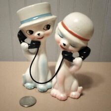 Vintage Anthropomorphic Cat Couple Talking on Telephone Japan Figurines picture