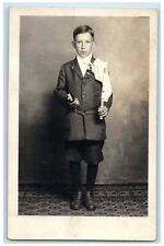 Boy With Rosary Studio Christian Confirmation Religious RPPC Photo Postcard picture