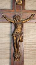 Vintage Wood Brass Inlay Crucifix Cross 10