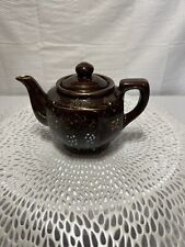 Vintage Japanese Clay Teapot Hand Painted Brown With Gold Trim picture