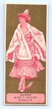 Geo. E. Skillins Trade Cards Woman Fur Coat Hat Red Ink VTG Ad 226 Federal St. picture