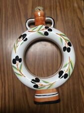 RARE VINTAGE 12 IN STANDING PORCELIAN ROUND RING DECANTER W/2 CIRCLE HANDLES picture