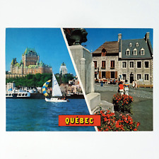 Quebec City Split-View Postcard 4x6 Place Royale St Lawrence River Boats C3322 picture