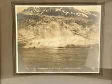 Antique Alaskan Framed Photo Ice Breaking off Childs Glacier Copper River Alaska picture